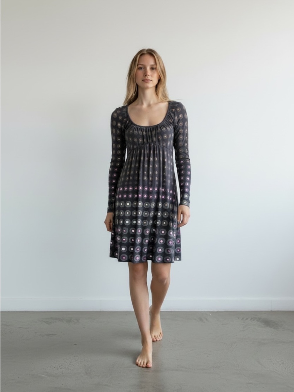 MALIPARMI Geometric Circle and Dot Embroidered Jersey Dress 42 US8